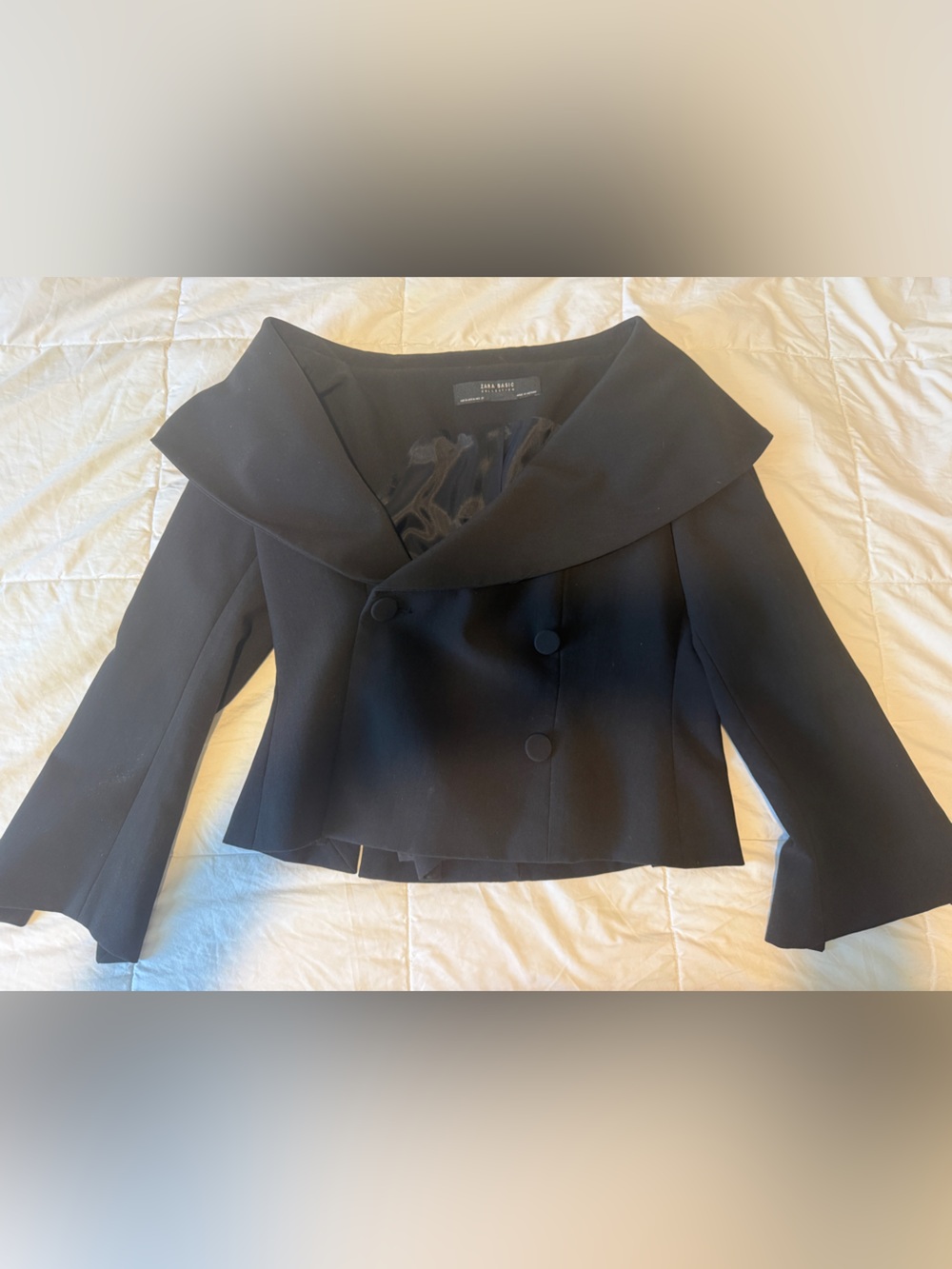 Zara Black Wide-Collar Cropped Double-Breasted Blazer